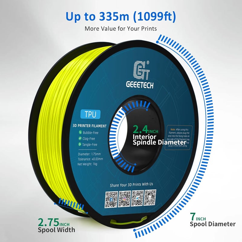 Geeetech TPU Filament 1.75mm, Shore 95A Flexible 3D Printer Filament with High Elasticity, 1KG (2.2lbs) Spool, Dimensional Accuracy ±0.03mm, Fits Most FDM Printers (Yellow) - Image 5